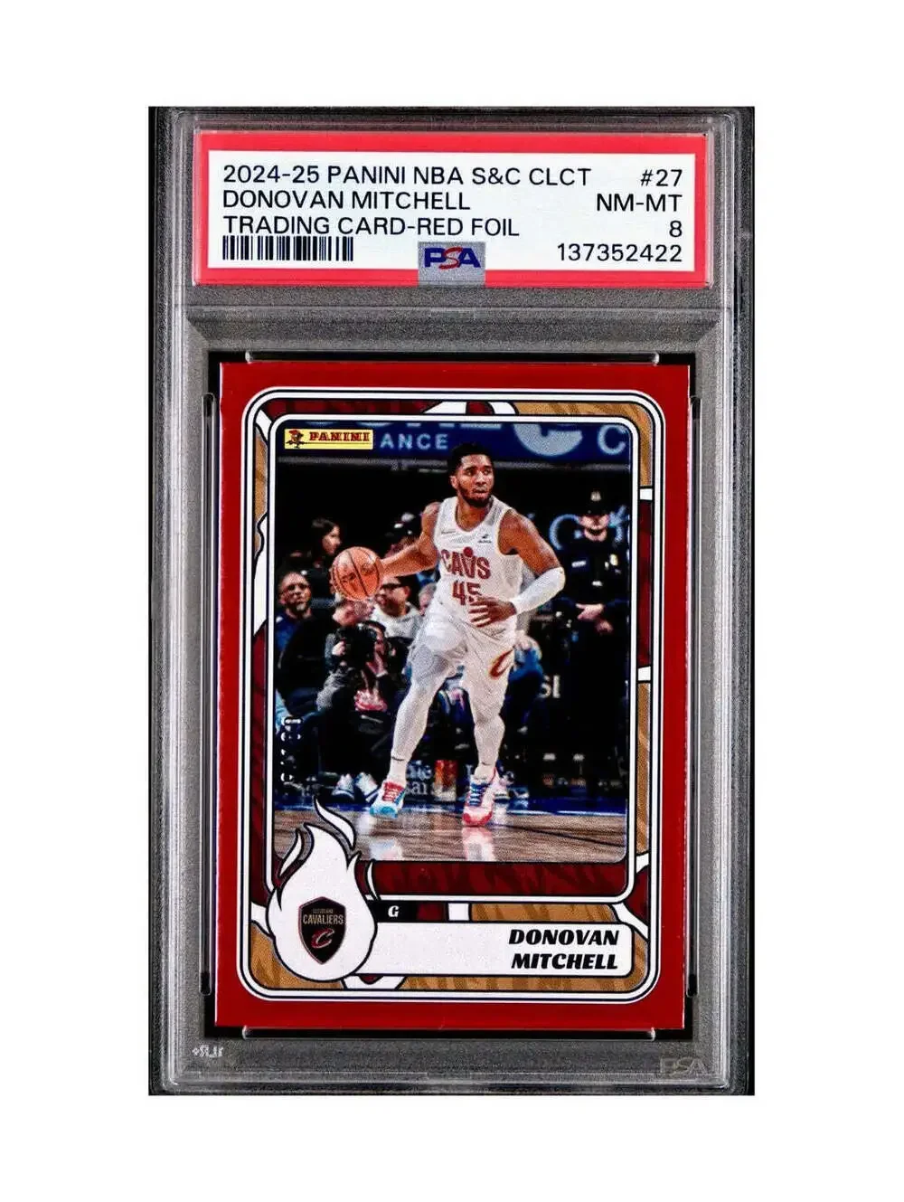 Donovan Mitchell 2024-25 Panini NBA #27 Sticker 9/100 Red Foil PSA 8 NM-MT